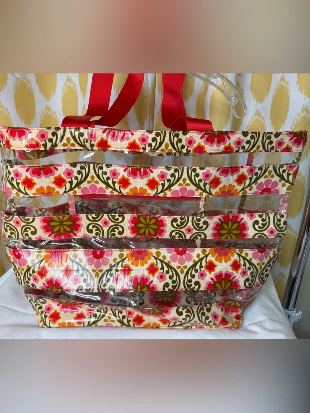 Vera Bradley Floral Clear-Strip Tote Bag with Pink Handles